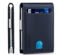 RUNBOX Slim Wallets for Men - Leather Money Clip Mens Wallet - RFID Blocking Front Pocket Bifold Wallet - Thin Credit Card Holder with Gift Box, Königsblau