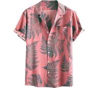 Runcati Herren Hawaiihemd Kurzarm Hemd Funky Sommerhemd Casual Strandhemd Button Down Freizeithemden Hawaii Urlaub Shirt Rosa L