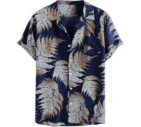 Runcati Herren Hawaiihemd Kurzarm Hemd Funky Sommerhemd Casual Strandhemd Button Down Freizeithemden Hawaii Urlaub Shirt Dunkelblau M