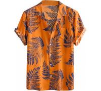 Runcati Herren Hawaiihemd Kurzarm Hemd Funky Sommerhemd Casual Strandhemd Button Down Freizeithemden Hawaii Urlaub Shirt Gelb M