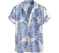 Runcati Herren Hawaiihemd Kurzarm Hemd Funky Sommerhemd Casual Strandhemd Button Down Freizeithemden Hawaii Urlaub Shirt Weiß XXL