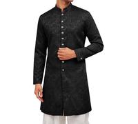 Runcati Herren Kurta Sherwani Mäntel, glänzend, steif, indischer Kaftan, Mandarinenkragen, ethnische Outfits, Kostüm-Jacken, B-schwarz, M