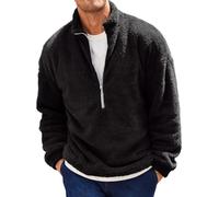 Runcati Herren Plüsch Pullover 1/4 Zip Teddy-Fleece Sweatshirt Fuzzy Sherpa Oberteile Leichte Casual Basic Pulli Tops Herbst Winter Schwarz M