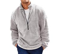 Runcati Herren Plüsch Pullover 1/4 Zip Teddy-Fleece Sweatshirt Fuzzy Sherpa Oberteile Leichte Casual Basic Pulli Tops Herbst Winter Grau M