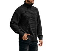 Runcati Herren Rollkragenpullover, Zopfmuster, schmale Passform, langärmelig, klobig, leger, Winter, Thermo-Pullover, schwarz, XX-Large
