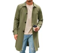 Runcati Herren-Trenchcoat, schmale Passform, einreihig, lang, Windjacke, klassisches Revers, lässiger Mantel, Grün (Army Green), X-Large