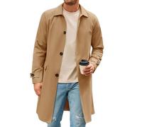 Runcati Herren-Trenchcoat, schmale Passform, einreihig, lang, Windjacke, klassisches Revers, lässiger Mantel, Braun, XL