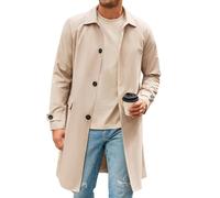 Runcati Herren-Trenchcoat, schmale Passform, einreihig, lang, Windjacke, klassisches Revers, lässiger Mantel, Khaki, X-Large