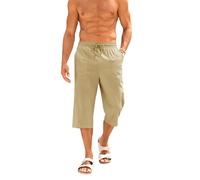 Runcati Kurze Hosen Herren Baumwolle Leinen Bermuda 3/4 Länge Sommerhose Yoga Jogger Casual Sweatpants Sportshorts Freizeithose Sweatshorts Herrenhose mit Taschen Khaki XL
