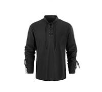 Runcati Mittelalter Herren Hemd Steampunk Piraten Kostüm Viking Schnürhemd Viktorian Renaissance Stehkragen Cosplay Tops, Schwarz, M