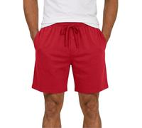 Runcati Schlafanzughose Herren Kurz Sommer Pyjamahose Männer Einfarbig Bermuda Schlafshorts Shorty Loungehose Casual Freizeithose mit Taschen Rot XXL