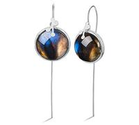 Rundblatt Labradorit Sterling Silber S925 Weibliche Ohrringe Kreative Retro Handgefertigt Silber, GeRRiT, Silber