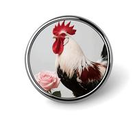 Runde Brosche, 2,5 cm, legiertes Metall, elegante Anstecknadel für Männer und Frauen, Hahn, rot, weiß, rosa, Rose, Abzeichen für Hüte, Jacken, Hemden, vielseitiges Modeaccessoire