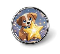 Runde Brosche mit Aufschrift "Happy Little Dog", klassische Mini-Anstecknadel, 2,5 cm, Aluminiumlegierung, personalisierbar, für Rucksack, Hut, Anzug, Jacke, Kleidung, Dekoration