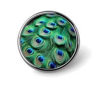 Runde grüne Feder Revers Pin Metall Brosche Personalisierte Neuheit Pin Niedlich Button Badge Sicherheitsnadel Modeschmuck Zubehör Geschenk für Kleidung Hut Rucksack Tasche
