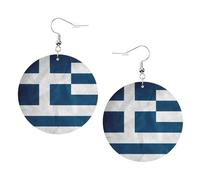 Runde Ohrringe mit griechischer Flagge, Leder, für den täglichen Gebrauch, Arbeiten, Damenmode, Einheitsgröße, Kunstleder