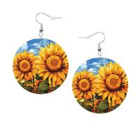 Runde Ohrringe mit Sonnenblumen, Sonnenbild, 2 Stück, stilvoll und schön, leicht, baumelnd für Frauen und Mädchen, Einheitsgröße, Leder