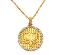 Runde Strassonstone Albanien Adler Anhänger Halshalsgoldfarbe Albaner Zauber Nationaler Schmuck für Hochzeitskultur Urlaub Jubiläum für Freundin (verpackt in Samtbeutel) ui
