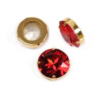 Runde Strasssteine zum Aufnähen, 27 mm, helles Siam, Glaskristall, Punktrückseite, rote Steine für Kleidung mit goldener Klaue, 27 mm, 2 Stück
