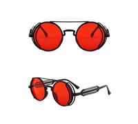 Runde Vintage-Sonnenbrille, Punk-Stil, farbige Gläser, Brille für Herren und Damen, Retro-Rahmen, Sonnenbrille, Schwarzer Rahmen, rote Folie