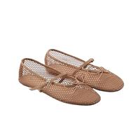 Runde Zehen Mesh Schuhe Frauen Aushöhlen Sommer Fischnetz Ballerinas Schnalle Riemen Elegante Weiche Atmungsaktive für Damen(Khaki,Size 36)