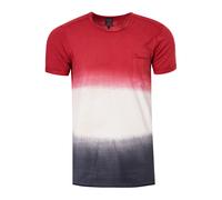 Herren T-Shirt Rundhals Verwaschen in Used Optik Farblich Abgesetzter Color Tie Dye 282, Farbe:Bordo, Größe S-3XL:L