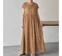 Rundhals Kurzarm Ditsy Blumen Bindegürtel Locker Sommer Kleid für Frauen mittleren Alters und ältere Damen, Strandkleider für Frauen Urlaubsoutfits