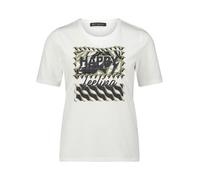 Kurzarmshirt BETTY BARCLAY "Damen Basic Shirt mit Placement", Damen, Gr. 40, weiß (patch weiß, dunkelblau), Jersey, Obermaterial: 95% Baumwolle, 05% Elasthan., Basic, tailliert normal, Rundhals, Shirt