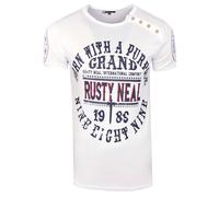 Rundhals T-Shirt mit Knopfleiste und Front-Prints L