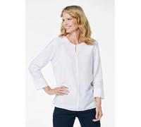 Schlupfbluse GOLDNER "Viskosebluse mit 3/4-Ärmeln, Rundhals", Damen, Gr. 46, weiß, Obermaterial: 87% Viskose CV. 13% Polyamid PA., figurumspielend, Manschette, Blusen Schlupfbluse, Ziernaht (43823623-