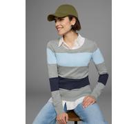 Rundhalspullover AJC, Damen, Gr. 40/42 (M), blau (grau, hellblau, marine, gestreift), Feinstrick, Obermaterial: 50% Baumwolle, 50% Polyacryl, gestreift, sehr figurbetont hüftlang, Rundhals, eng Rippbü