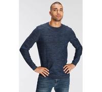 Rundhalspullover AJC, Herren, Gr. S (44/46), blau (marine), Feinstrick, Obermaterial: 100% Baumwolle, meliert, unifarben, schmal, Rundhals, Rippstrickbündchen, Pullover Rundhalspullover, in melierter 