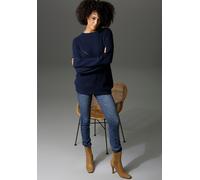 Rundhalspullover ANISTON CASUAL, Damen, Gr. 38, blau (marine), Grobstrick, Obermaterial: 100% Baumwolle, unifarben, lässig geschnitten Po-bedeckend, Rundhals, Rippstrickbündchen, Pullover Rundhalspull