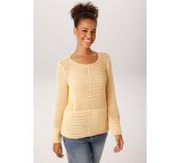 Rundhalspullover ANISTON CASUAL, Damen, Gr. 44, gelb, Feinstrick, Obermaterial: 100% Baumwolle, unifarben, figurumspielend hüftlang, Rundhals, Strickkante, Pullover Rundhalspullover, mit trendig gemix