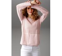 Rundhalspullover ANISTON CASUAL, Damen, Gr. 44, rosa (rosé), Feinstrick, Obermaterial: 100% Baumwolle, unifarben, figurumspielend hüftlang, Rundhals, Strickkante, Pullover Rundhalspullover, mit trendi