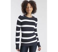 Rundhalspullover ARIZONA, Damen, Gr. 48/50, blau (marine, weiß), Feinstrick, Obermaterial: 50% Baumwolle, 50% Polyacryl, gestreift, kontrastfarbene Details, figurbetont hüftbedeckend, Rundhals, Pullov