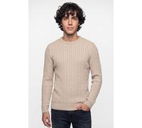 Rundhalspullover BLEND "BHCURT PULLOVER", Herren, Gr. L, beige (crockery melange), Strick, Obermaterial: 100% Baumwolle, unifarben, regular fit normal, Rundhals, Bündchen, Pullover Rundhalspullover, B