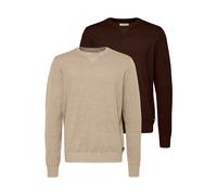 Rundhalspullover BLEND "Rundhalspullover BHPullover 2-Pack", Herren, Gr. S, braun (chicorey coffeecornstalk), Obermaterial: 100% Polyester PES., Pullover Rundhalspullover (10587527-S) chicorey coffeec