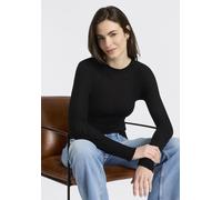 Rundhalspullover BOSS ORANGE "Fennoni Premium Damenmode", Damen, Gr. L (40), schwarz 001, Feinstrick, Obermaterial: 60% Schurwolle, 40% Polyamid, unifarben, figurbetont hüftlang, Rundhals, Pullover Ru