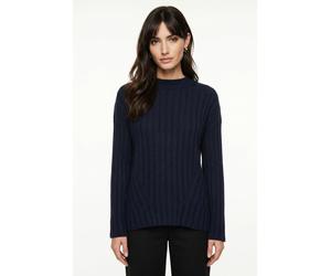Rundhalspullover BOSS ORANGE "Fisurina Premium Damenmode", Damen, Gr. S, blau (dunkelblau 408), Strick, Obermaterial: 56% Schurwolle, 44% Polyamid, unifarben, hüftlang, Rundhals, gerader Abschluss, Pu