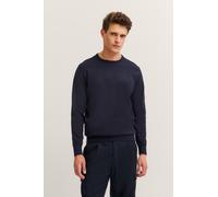 Rundhalspullover BUGATTI "Basic Essential", Damen, Gr. XXL, blau (marine), Sweatware, 100% Baumwolle, regular fit, Rundhals, Rippbündchen, Pullover Rundhalspullover, aus reiner Baumwolle (99508864-XXL