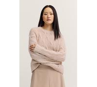 Rundhalspullover BUGATTI "Grobstrick", Damen, Gr. L, 40, beige, 36% Polyacryl, 33% Alpaka, 18% Polyamid, 12% Wolle, 1% Elasthan, Zopfmuster, normal, Rundhals, Rippbündchen, Pullover Rundhalspullover,