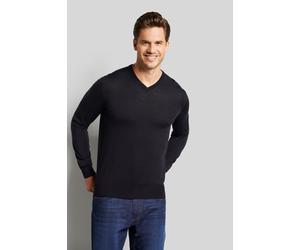 Rundhalspullover BUGATTI, Herren, Gr. L, blau (marine), 100% Wolle, regular fit, V-Ausschnitt, Rippbündchen, Pullover Rundhalspullover, aus feiner Merinowolle (56770914-L) marine