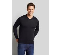 Rundhalspullover BUGATTI, Herren, Gr. L, blau (marine), Sweatware, 100% Wolle, regular fit, V-Ausschnitt, Rippbündchen, Pullover Rundhalspullover, aus feiner Merinowolle (56770914-L) marine