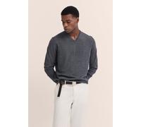 Rundhalspullover BUGATTI, Herren, Gr. L, grau (dunkelgrau), Sweatware, 100% Wolle, regular fit, V-Ausschnitt, Rippbündchen, Pullover Rundhalspullover, aus feiner Merinowolle (56370455-L) dunkelgrau