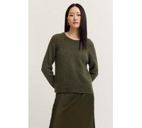 Rundhalspullover BUGATTI "Normaler Schnitt", Damen, Gr. XS, 150, moos, 60% Polyacryl, 15% Polyamid, 10% Viskose, 10% Wolle, 5% Alpaka, unifarben, normal, Rundhals, Rippbündchen, Pullover Rundhalspullo
