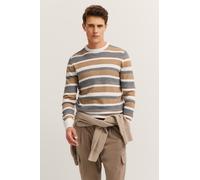 bugatti Herren Pullover Rundhals 7400-85522D gestreift Regular Fit weicher Baumwolle-Kaschmir-Mix Feinstrick-Design