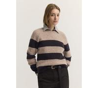 Rundhalspullover BUGATTI "Regular Fit", Damen, Gr. L, beige (90, braun), 31% Polyamid, 27% Wolle, 27% Polyacryl, 13% Alpaka, 2% Elasthan, gestreift, regular fit, Rundhals, Pullover Rundhalspullover, R