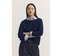Rundhalspullover BUGATTI "Regular Fit", Damen, Gr. M, blau (390, marine), 100% Baumwolle, unifarben, regular fit, Rundhals, Pullover Rundhalspullover, Regular Fit Baumwolle Rundhals (87984617-M) 390,