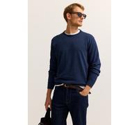 Rundhalspullover BUGATTI "Regular Fit", Herren, Gr. XXL, 370, marine, Strick, 100% Baumwolle, unifarben, regular fit, Rundhals, Rippbündchen, Pullover Rundhalspullover, Basic Essential aus reiner Baum